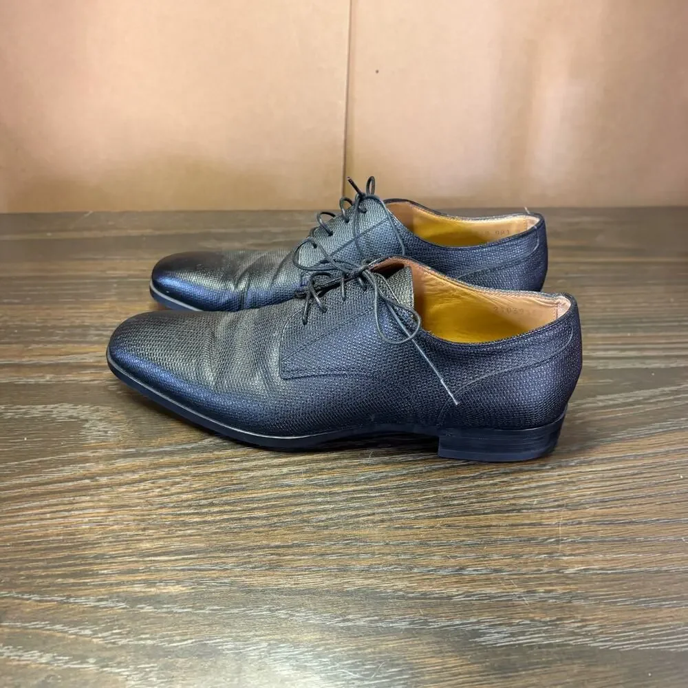 Boss Hugo Boss Leather Derby Dress Shoes US 7 Mens Black Lace Up Made in Italy
